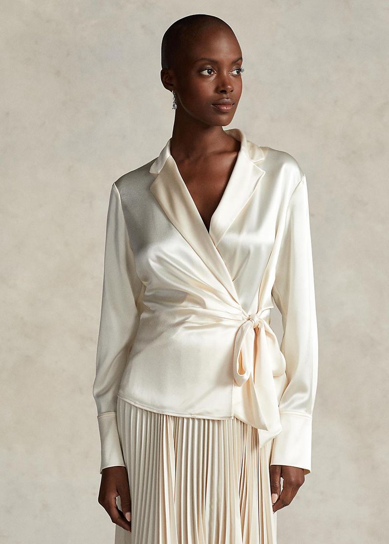 ポロ ラルフ ローレン トップス レディース 白 Satin Wrap Blouse NOPEC7156